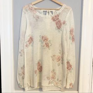 LC Lauren Conrad Floral Tunic Sweater Voile L
